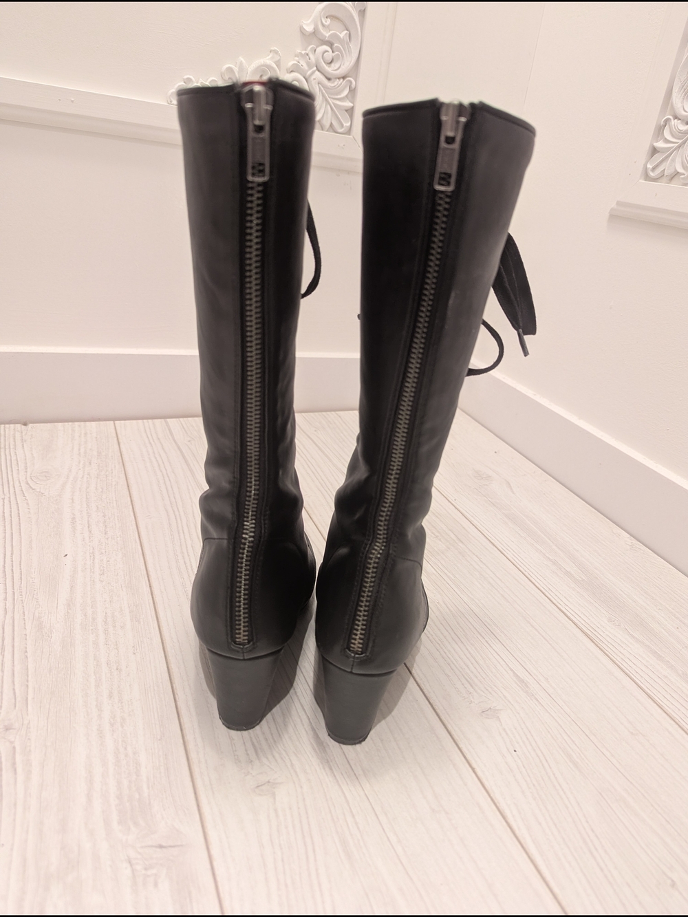 Demonia Vivika-205 Black Lace-Up Mid-Calf Heeled Boots - Picture 7 of 8